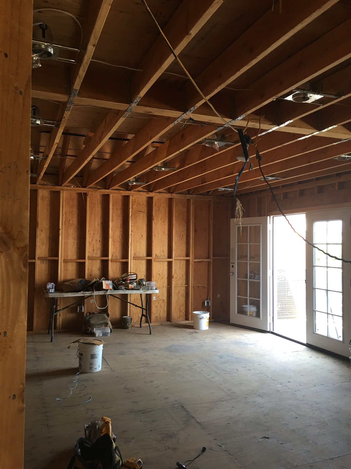 Open interior room during wall and ceiling framing work